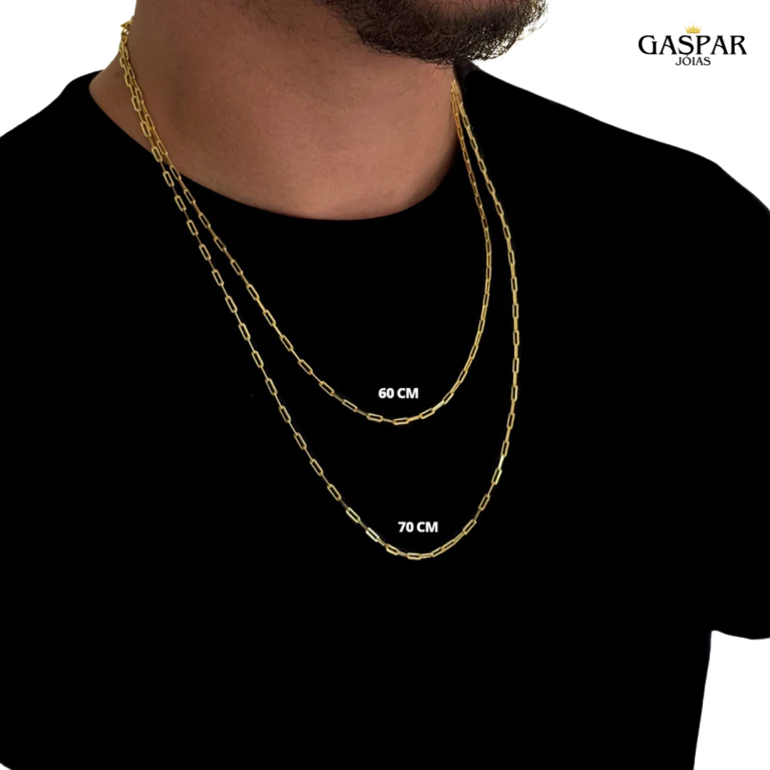 Kit Corrente e Pulseira - Cadeado Alongado 2mm -  Banhado A Ouro 18k