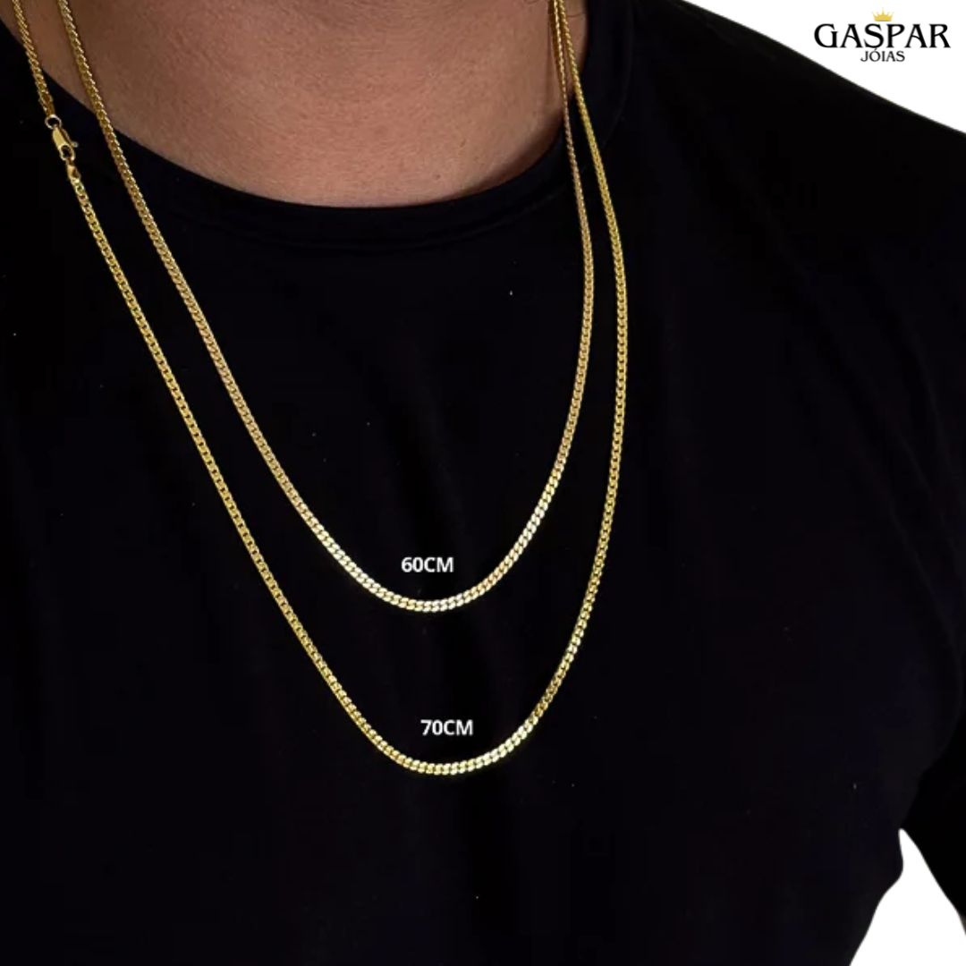Kit Corrente e Pulseira - Grumet Flat 3mm - Banhado A Ouro 18k