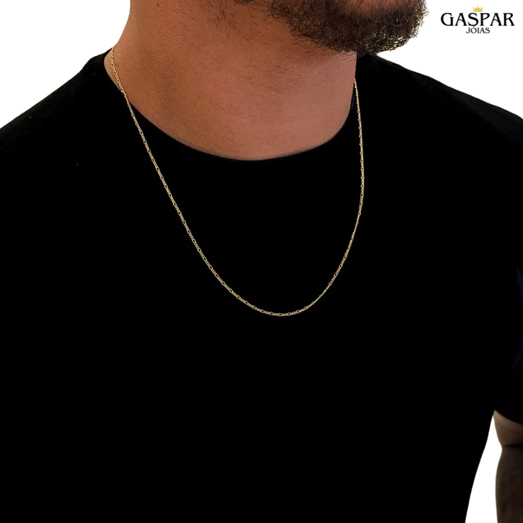 Kit Corrente 3 Por 1 Fígaro e Pulseira Grumet Flat - Banhado A Ouro 18k