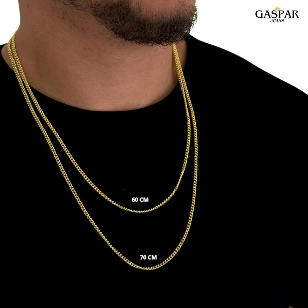 Kit Corrente e Pulseira - Grumet Cuban 3mm - Banhado A Ouro 18k