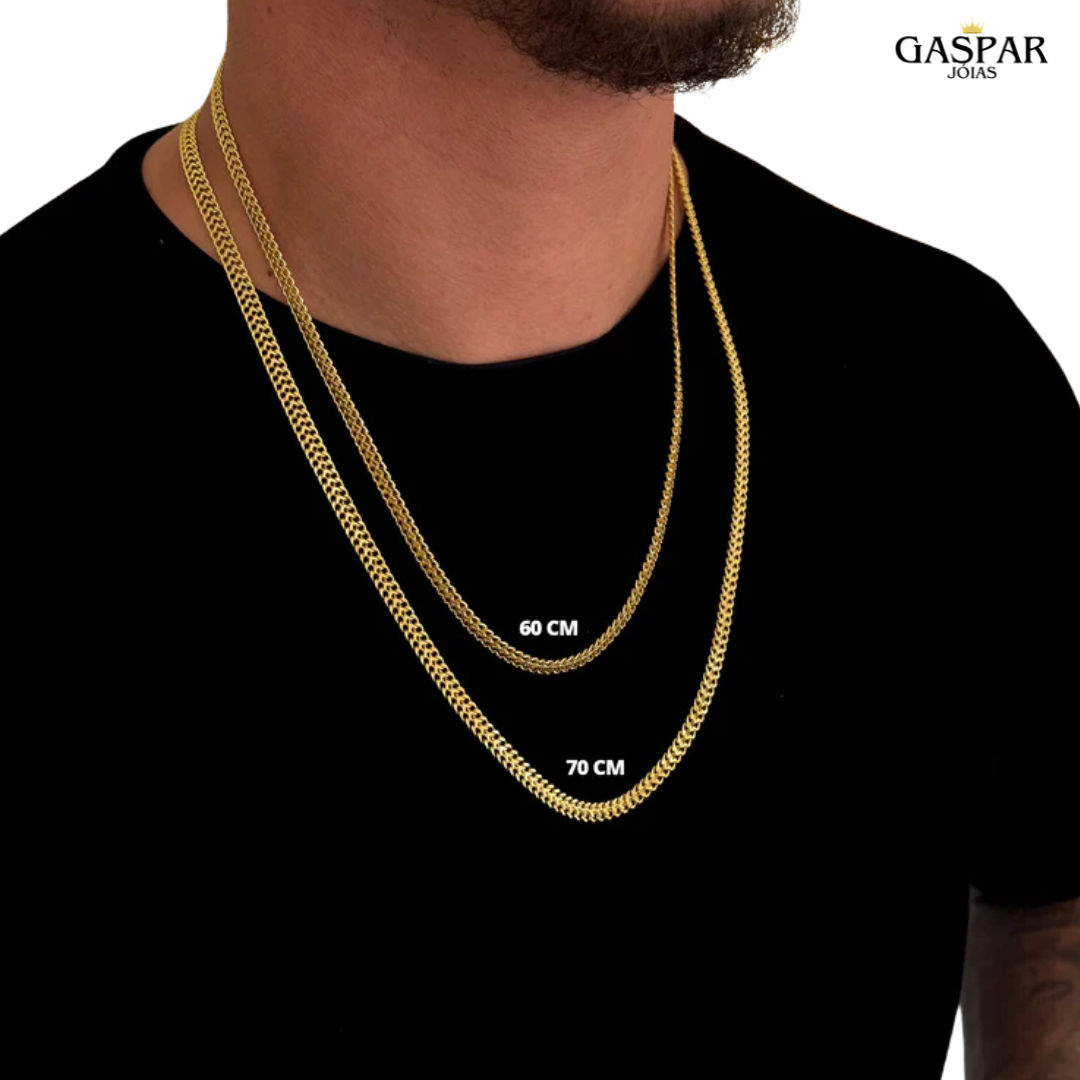 Kit Corrente e Pulseira - Grumet Dupla 7mm - Banhado A Ouro 18k