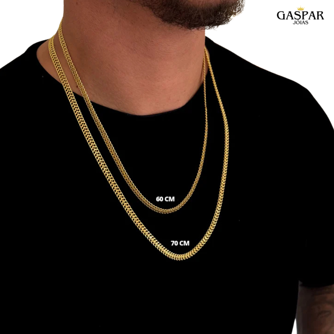 Kit Corrente e Pulseira - Grumet Dupla 7mm - Banhado A Ouro 18k