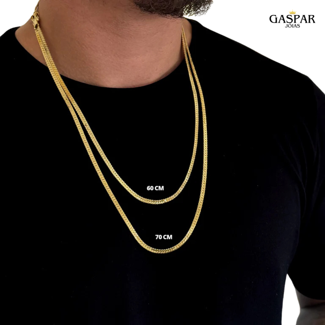 Kit Corrente e Pulseira - Grumet Flat 4mm - Banhado A Ouro 18k