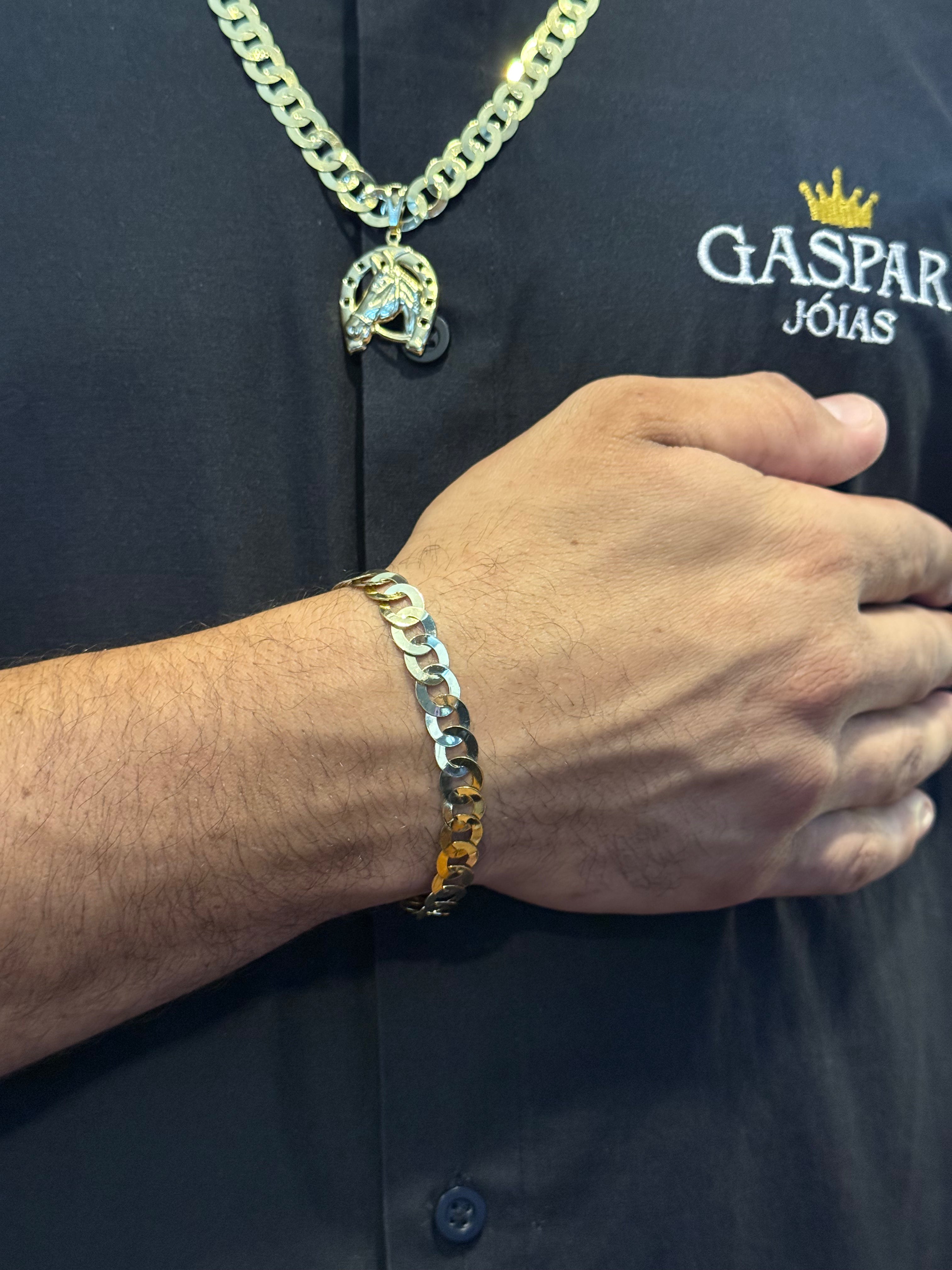 Pulseira Elo Redondo 8mm - Moeda Antiga Italiana + Verniz + Banho de 10 Millessimos Ouro