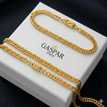 Kit Corrente e Pulseira Grummet Elo Duplo (100% Moeda Antiga Envernizada)