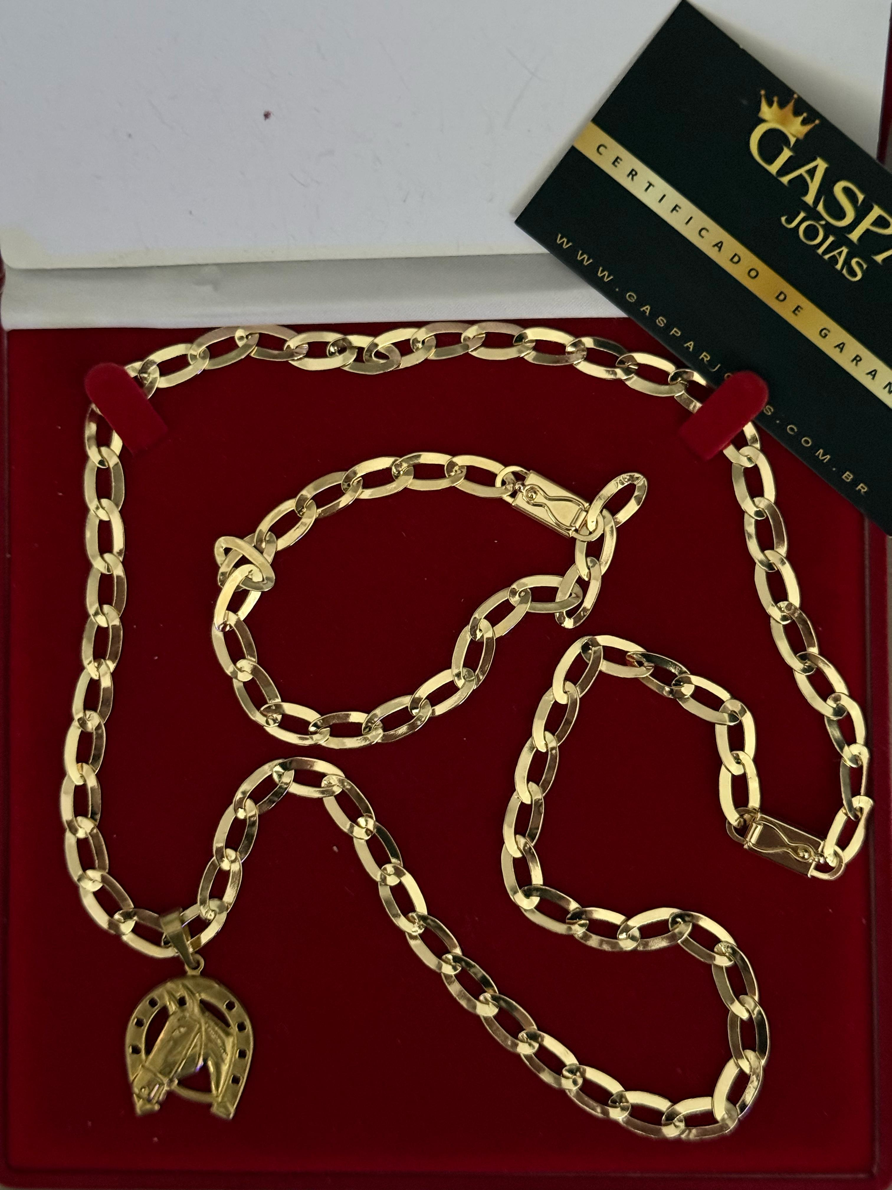 Kit Corrente e Pulseira Chapeada 6mm - BANHADO A OURO 18K (PINGENTE DE BRINDE)