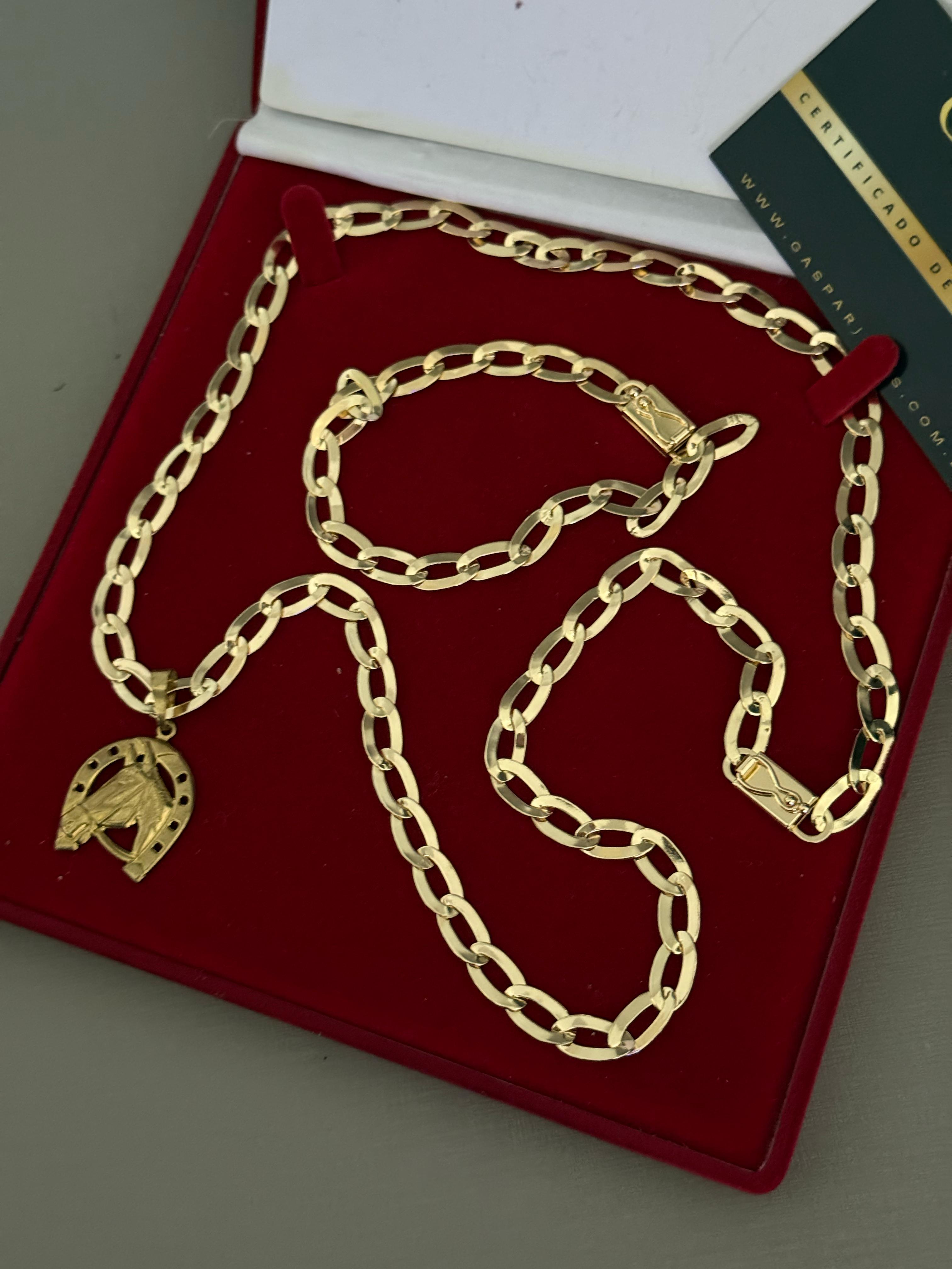Kit Corrente e Pulseira Chapeada 6mm - BANHADO A OURO 18K (PINGENTE DE BRINDE)