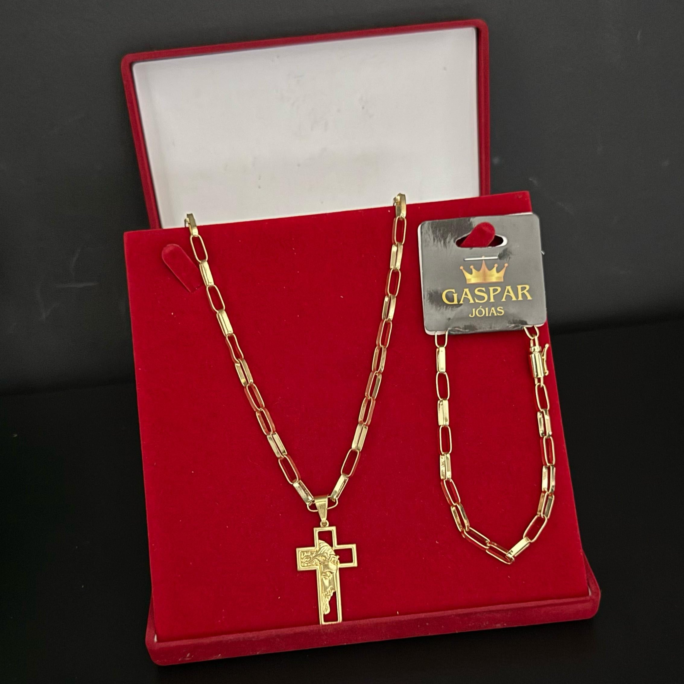 Kit Tijolinho - Corrente + Pulseira + Pingente Cruz Face (100% Moeda antiga Vernizada)