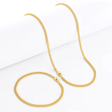 Kit Corrente e Pulseira - Grumet Cuban 3mm - Banhado A Ouro 18k
