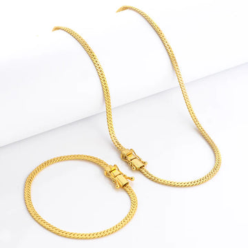 Kit Corrente e Pulseira - Grumet Flat 4mm - Banhado A Ouro 18k