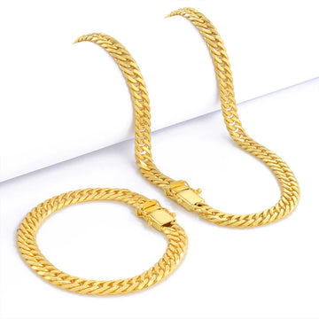 Kit Corrente e Pulseira - Grummet 10mm - Banhado A Ouro 18k