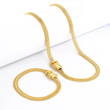 Kit Corrente e Pulseira - Grumet Dupla 7mm - Banhado A Ouro 18k